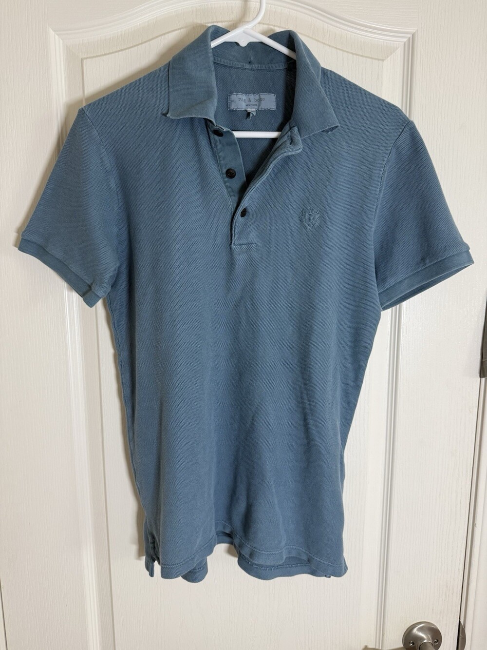 Rag & Bone Blue Polo Shirt Cuffed Sleeves Back Collar Button Men's Small